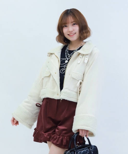 axes femme POETIQUE ピーコート pコート フェイクスエード×ボアコート