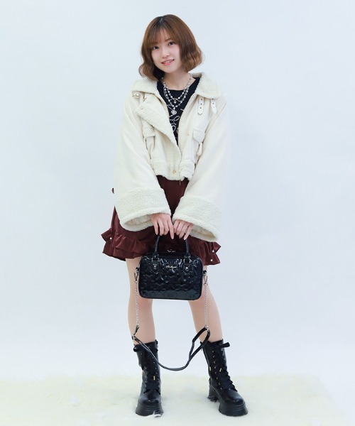 axes femme POETIQUE ピーコート pコート フェイクスエード×ボアコート