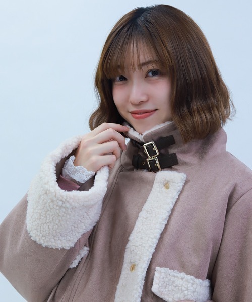 axes femme POETIQUE ピーコート pコート フェイクスエード×ボアコート