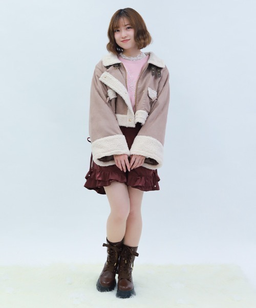 axes femme POETIQUE ピーコート pコート フェイクスエード×ボアコート