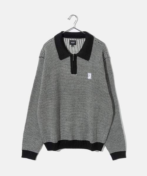 セーター ニット HUF MEGABLAST TWO TONE WAFFLE SWEATER ハフ 2トーン ジップポロ ニット メンズ レディース_1