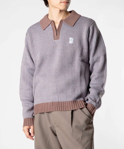 セーター ニット HUF MEGABLAST TWO TONE WAFFLE SWEATER ハフ 2トーン ジップポロ ニット メンズ レディース