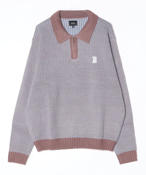 セーター ニット HUF MEGABLAST TWO TONE WAFFLE SWEATER ハフ 2トーン ジップポロ ニット メンズ レディース_18