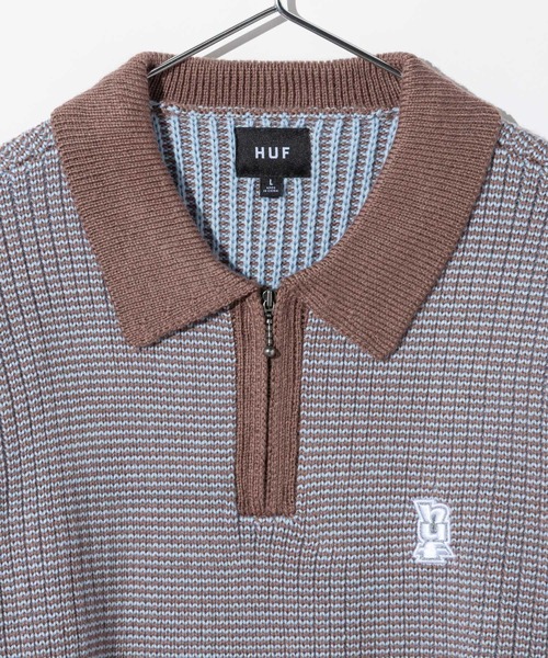 セーター ニット HUF MEGABLAST TWO TONE WAFFLE SWEATER ハフ 2トーン ジップポロ ニット メンズ レディース_10