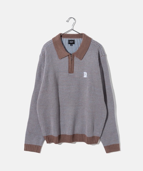 セーター ニット HUF MEGABLAST TWO TONE WAFFLE SWEATER ハフ 2トーン ジップポロ ニット メンズ レディース_19