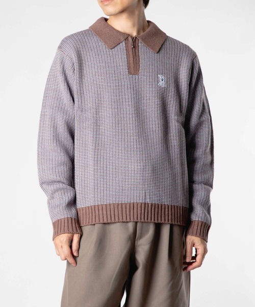 セーター ニット HUF MEGABLAST TWO TONE WAFFLE SWEATER ハフ 2トーン ジップポロ ニット メンズ レディース_4