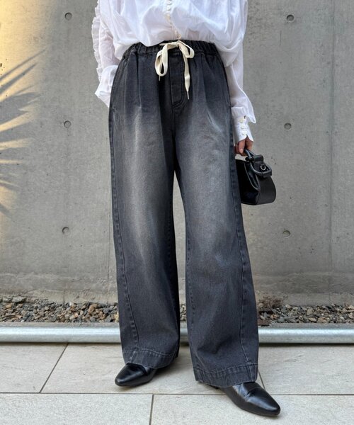 ワイドパンツ ジーンズ デニム デニムパンツ 「5サイズ展開/低身長・高身長対応」デイリーイージーワイドデニム レディースの画像