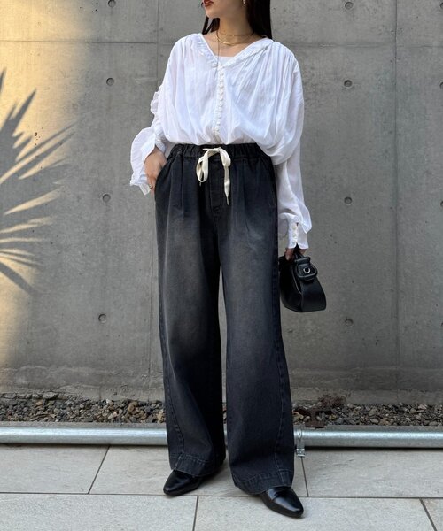 ワイドパンツ ジーンズ デニム デニムパンツ 「5サイズ展開/低身長・高身長対応」デイリーイージーワイドデニム レディースの画像