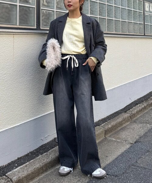 ワイドパンツ ジーンズ デニム デニムパンツ 「5サイズ展開/低身長・高身長対応」デイリーイージーワイドデニム レディースの画像