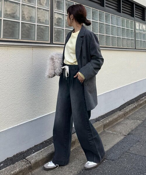 ワイドパンツ ジーンズ デニム デニムパンツ 「5サイズ展開/低身長・高身長対応」デイリーイージーワイドデニム レディースの画像