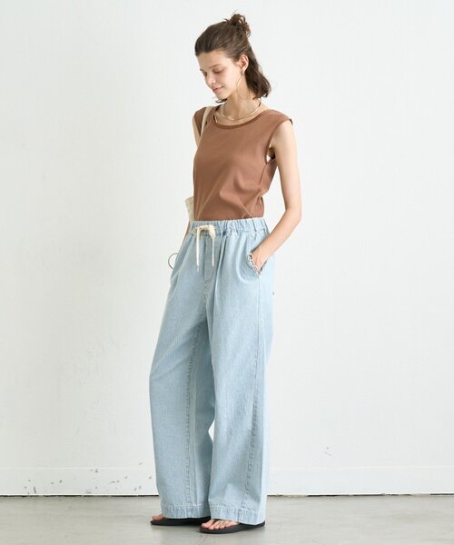 ワイドパンツ ジーンズ デニム デニムパンツ 「5サイズ展開/低身長・高身長対応」デイリーイージーワイドデニム レディースの画像