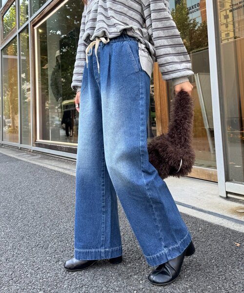 ワイドパンツ ジーンズ デニム デニムパンツ 「5サイズ展開/低身長・高身長対応」デイリーイージーワイドデニム レディースの画像