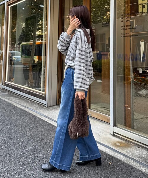 ワイドパンツ ジーンズ デニム デニムパンツ 「5サイズ展開/低身長・高身長対応」デイリーイージーワイドデニム レディースの画像