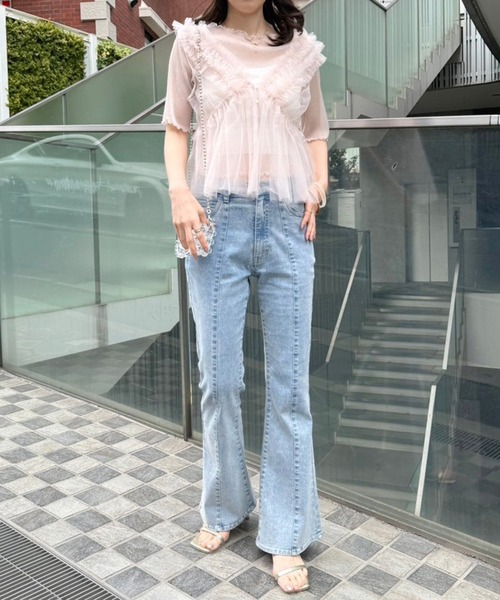 「Seemi. byNICECLAUP」 ブーツカットデニムパンツ SMALL ネイビー レディース_画像3