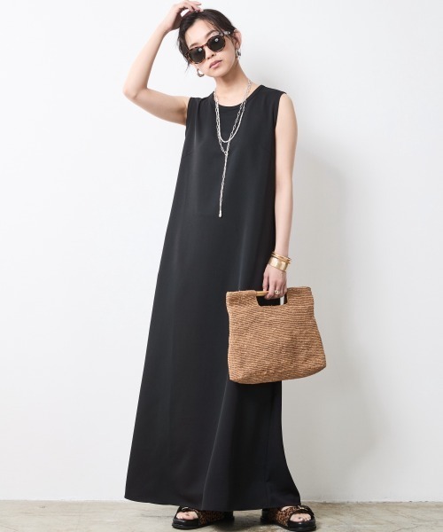 「CHIC STYLE」 ノースリーブワンピース LL ブラック レディース_画像8