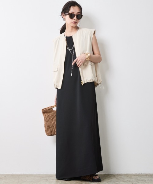 「CHIC STYLE」 ノースリーブワンピース LL ブラック レディース_画像9