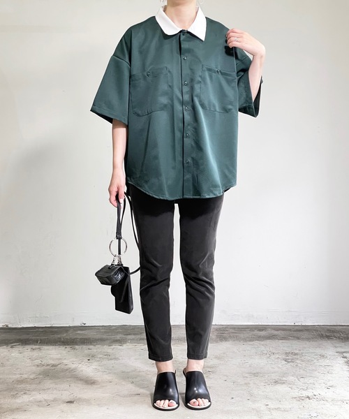 「COMMON WARE」 「HALHAM」半袖シャツ M グリーン レディース_画像4
