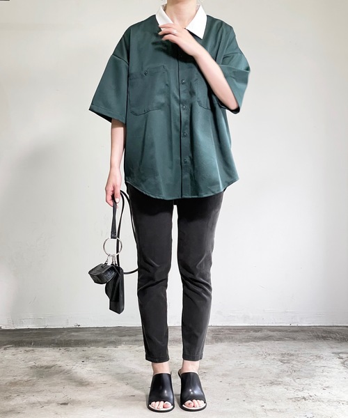 「COMMON WARE」 「HALHAM」半袖シャツ M グリーン レディース_画像5