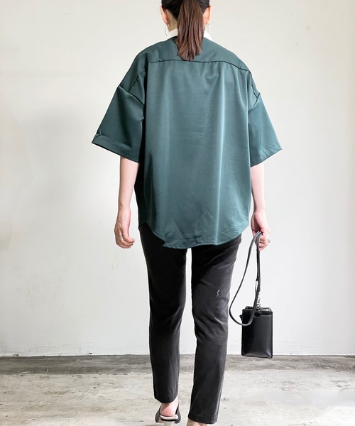 「COMMON WARE」 「HALHAM」半袖シャツ M グリーン レディース_画像7
