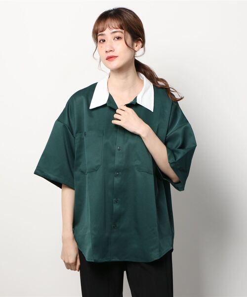 「COMMON WARE」 「HALHAM」半袖シャツ M グリーン レディース_画像8