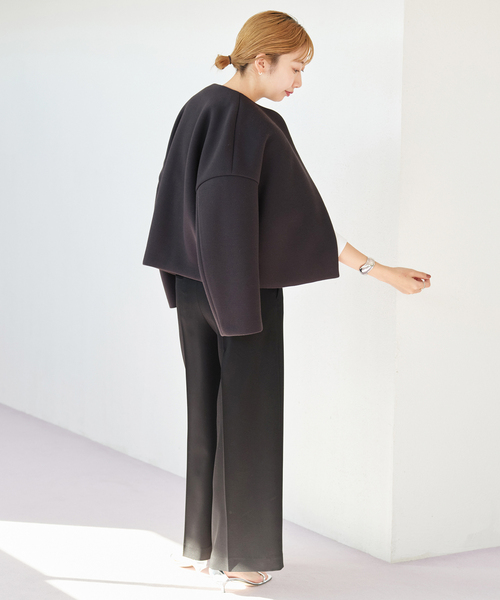 セール中Plage ブラック ノーカラージャケット　きれいめ　シンプル　初秋冬 セール】Shantung V Neck ジャケット（ノーカラージャケット）｜Plage