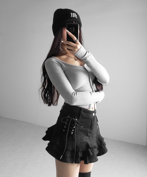 me+em select（ミームセレクト） デニムスカート 「 インパン裏地付