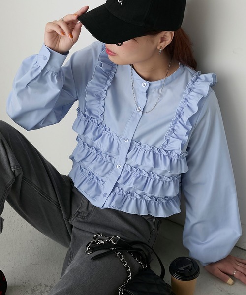 「BONLECILL」 長袖ブラウス FREE ブルー レディース_画像3