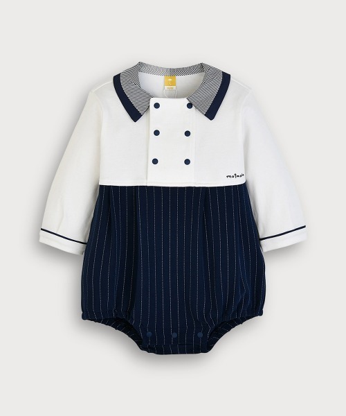ベビー服 ロンパース 「2点セット」クラシックバイカラー長袖ボディ 