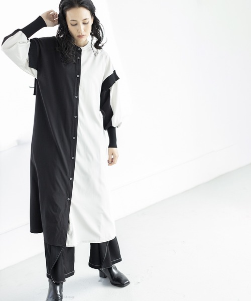 「OSMOSIS」 長袖ワンピース ONE SIZE ブラック レディース_画像2