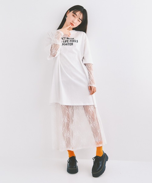 COLORME ワンピース 「セット」Tシャツ＆シアーレースワンピース