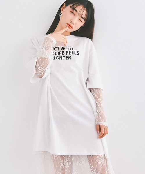 COLORME ワンピース 「セット」Tシャツ＆シアーレースワンピース