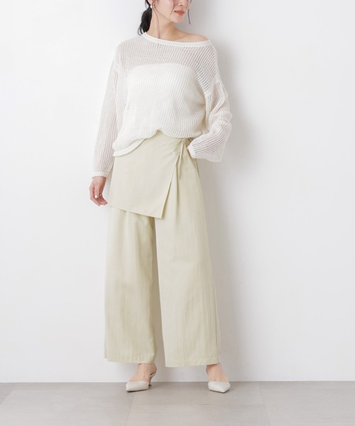 パンツ スカーフセットタックワイドパンツ レディース