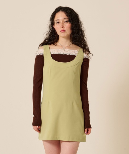 【完売品】tinajojun ウィッシュコア ミニ丈ジャンスカ ワンピース TINA：JOJUN（ティーナジョジュン） ジャンパースカート Uネック ミニ