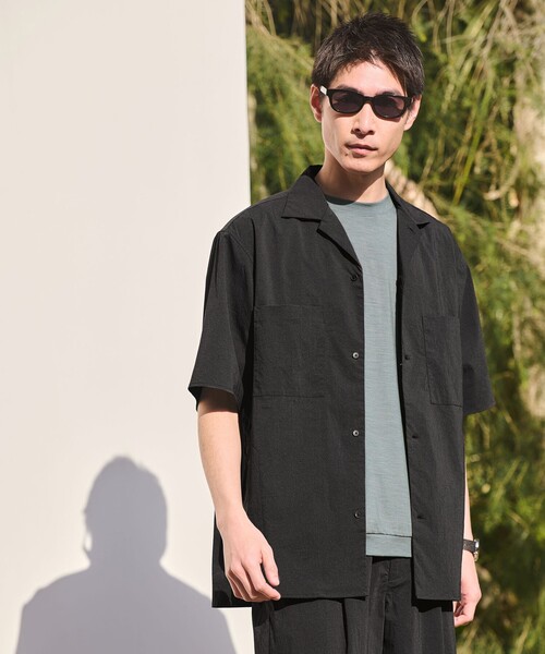 FOURBARS ヴィンテージ　黒 半袖プルオーバー　ハーフジップ　レザーシャツ green label relaxing（グリーンレーベルリラクシング） シャツ WONDER