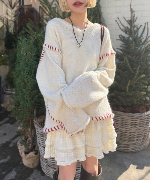 「w closet」 長袖ニット FREE ピンク レディース_画像2