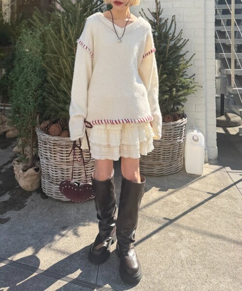 「w closet」 長袖ニット FREE ピンク レディース_画像7