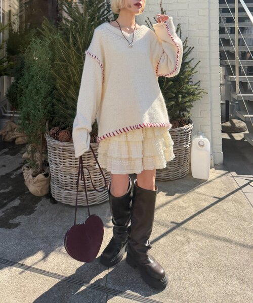 「w closet」 長袖ニット FREE ピンク レディース_画像8