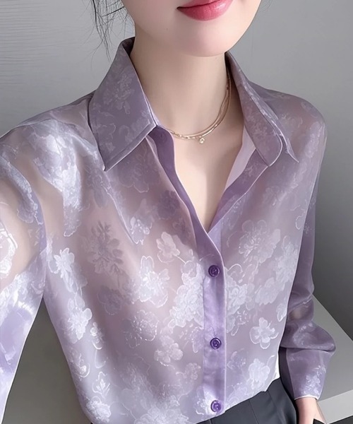 ブラウス シャツ フラワーモチーフシアーシャツ レディース : ZOZOTOWN
