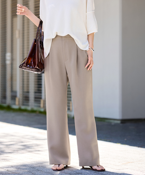SLIM FLARE DOUBLE PLEATS スラックス 42 CLEL】Prime TR Semi-wide Tuck Slacks / プライムTR セミワイドタック