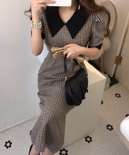 「DAY CLOSET」 半袖ワンピース L ブラウン レディース_画像5