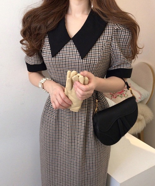 「DAY CLOSET」 半袖ワンピース L ブラウン レディース_画像6