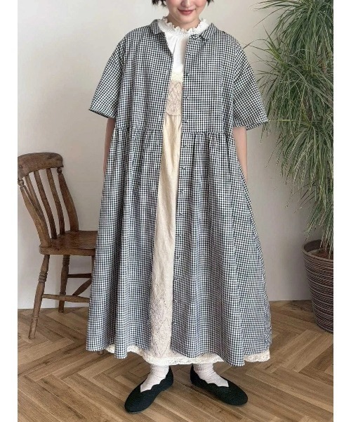 ワンピース ちび襟シャツワンピースの画像