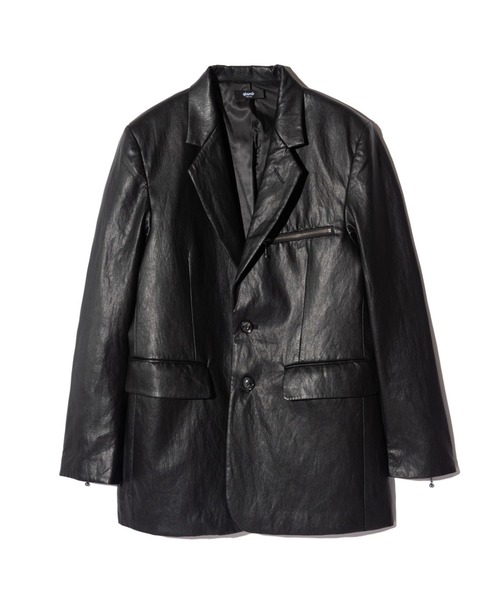 ジャケット・アウター glamb glamb(グラム)】Synth Leather Hooded Track Jacket シンセレザー