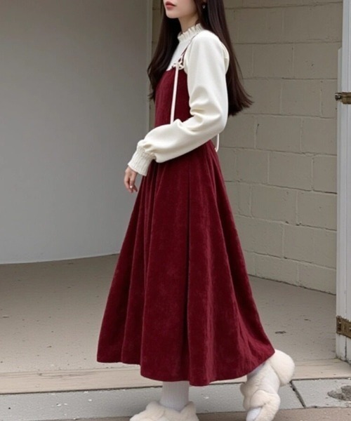 「cammie」 長袖ワンピース M ワイン レディース_画像4