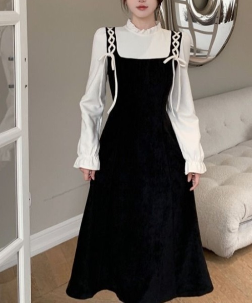 「cammie」 長袖ワンピース M ワイン レディース_画像7