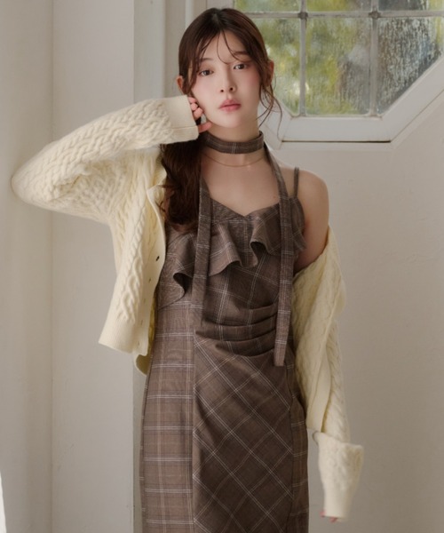 fupel ワンピース frill check cami onepiece / フリルチェックキャミ