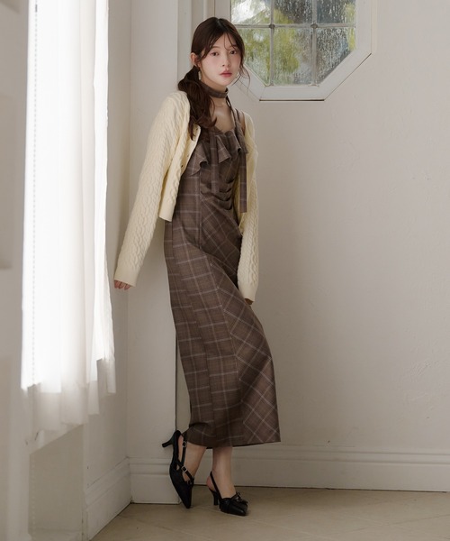 fupel ワンピース frill check cami onepiece / フリルチェックキャミ