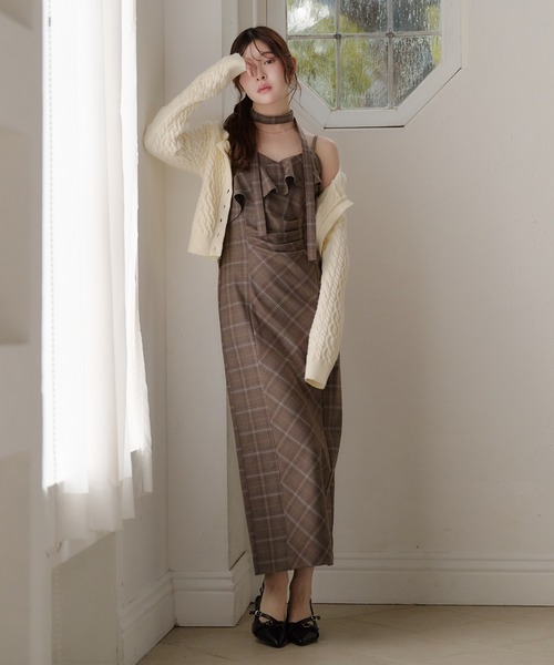 fupel ワンピース frill check cami onepiece / フリルチェックキャミ