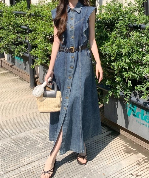 ワンピース フリルデニムシャツワンピース : ZOZOTOWN Yahoo!店 - 通販