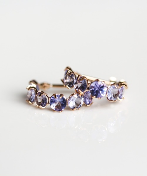 ピアス 天然石スナップ フープ ピアス | K10YG レディースの画像